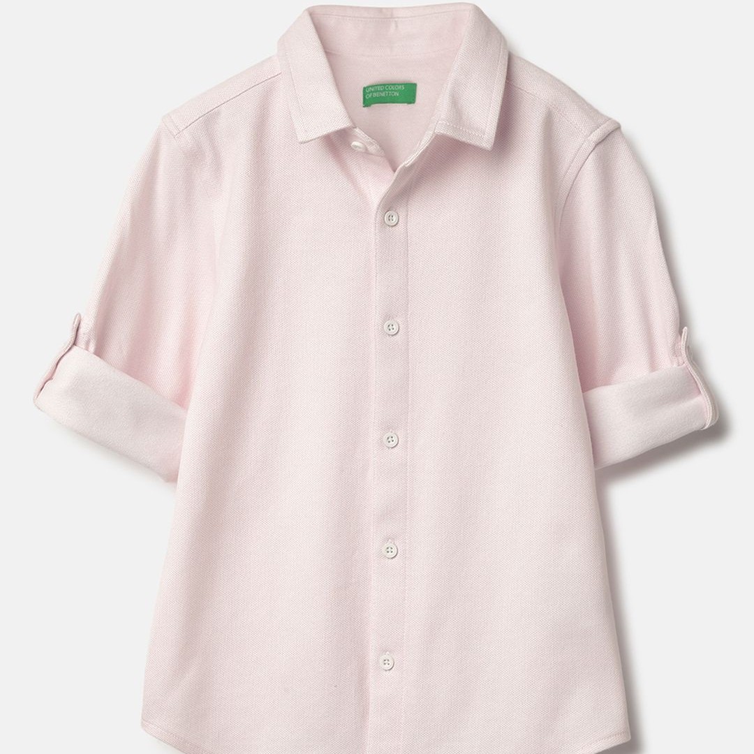 United Colors of Benetton Boys Classic Spread Collar Solid Cotton Casual Shirt