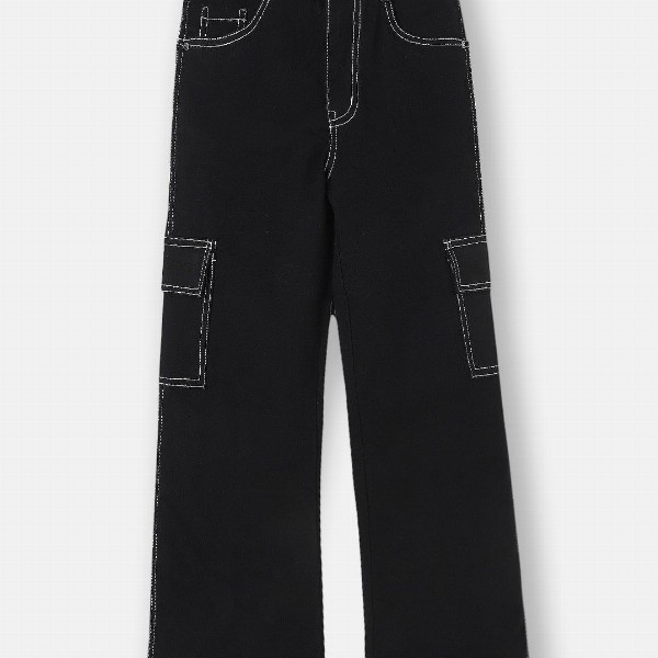 Urbano Juniors Boy's Black Loose Baggy Fit Washed Denim Cargo Jeans with Stretchable