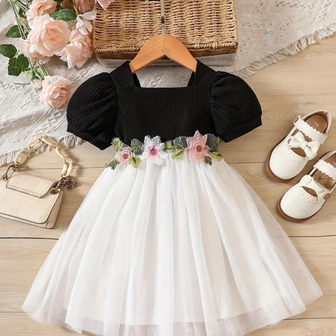 BAESD Girls Floral Flutter Sleeve Net Fit & Flare Dress