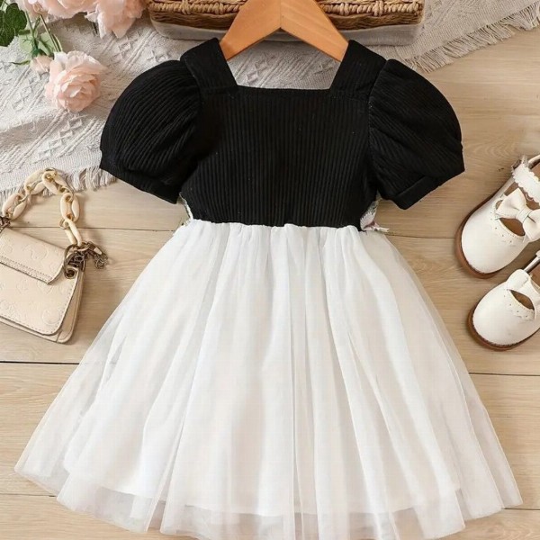 BAESD Girls Floral Flutter Sleeve Net Fit & Flare Dress