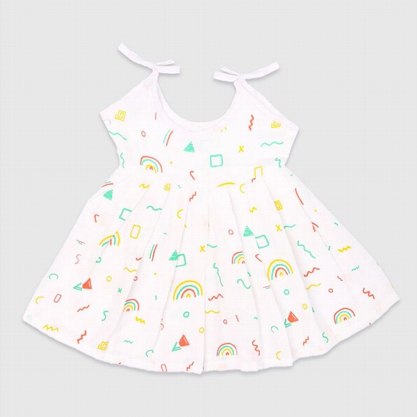 Kidbea Infant Girls Pack Of 4 Conversational Printed Round Neck Cotton Fit & Flare Dress