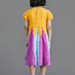 Nature Nook Kids Girls Colourblocked Puff Sleeve Fit & Flare Dress