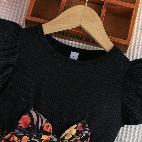 Miss & Chief Girl Floral Print Round Neck Flutter Sleeves Fit & Flare Dress