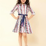 A T U N Multicoloured Striped Keyhole Neck Dress