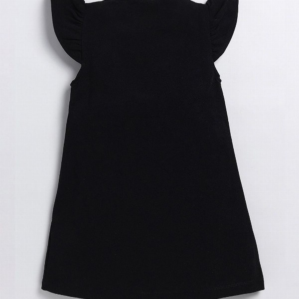 YK Girls Front Bow Styles Round Neck Solid Printed A-Line Dress