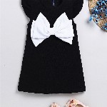 YK Girls Front Bow Styles Round Neck Solid Printed A-Line Dress