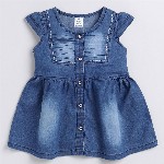 Here&Now X Denikid Girls Pure Cotton Cap Sleeves Denim A-Line Dress