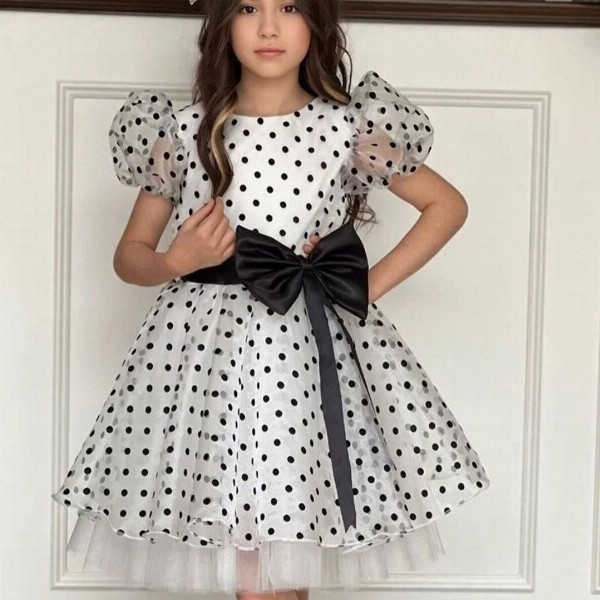 Miss & Chief Girls Polka Dot Print Net Fit and Flare Dress