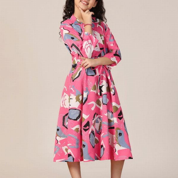 YK Print Fit & Flare Midi Dress