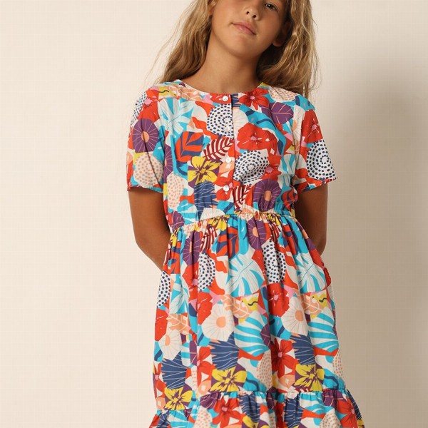 Vero Moda Girls Tropical Print Pure Cotton Fit & Flare Dress