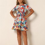 Vero Moda Girls Tropical Print Pure Cotton Fit & Flare Dress