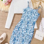 BAESD Girls Floral Printed Bodycon Shoulder Straps Maxi Dress