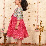 Sangria Girls Striped Cotton A-Line Ethnic Dress With Jacket