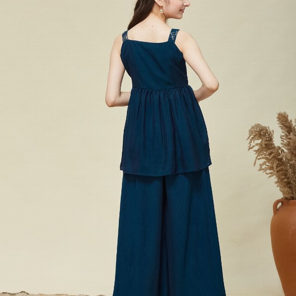 CurlyTales Floral Embroidered Georgette Fit & Flare Dress