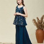 CurlyTales Floral Embroidered Georgette Fit & Flare Dress