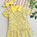 BUMZEE Girls Yellow & White Floral A-Line Dress