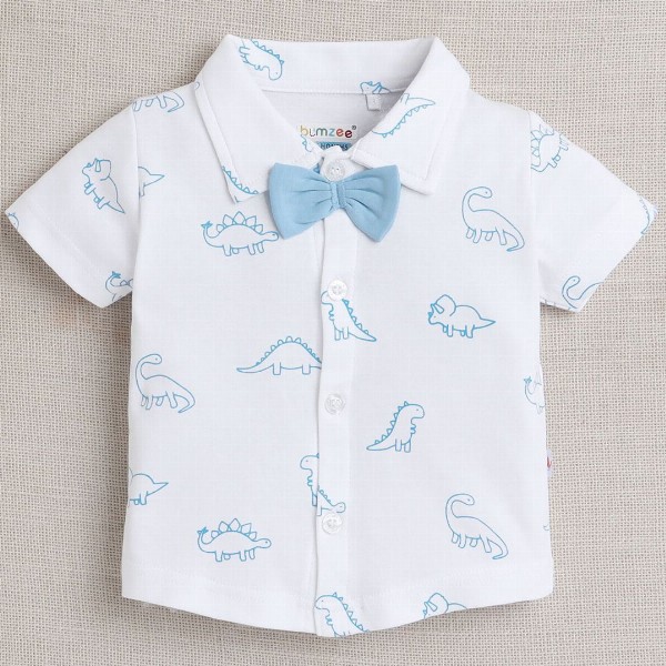 BUMZEE Infants Boys Printed Pure Cotton Shirt With Shorts And Bow Cap Suspenders