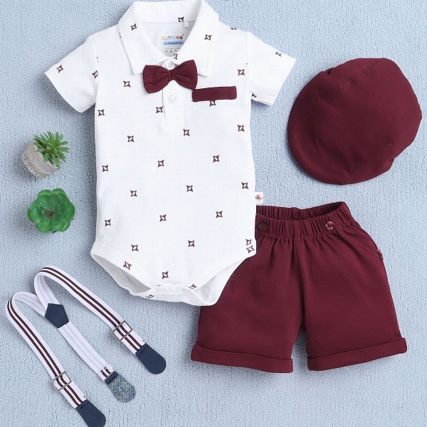 BUMZEE Boys Pure Cotton Printed Leotard With Shorts