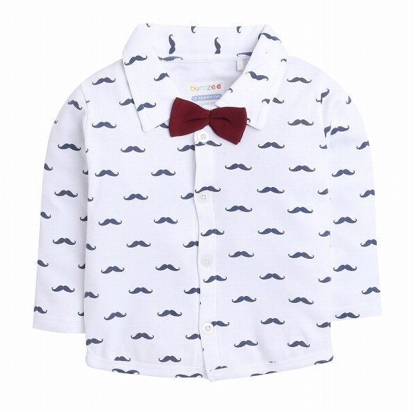 BUMZEE Boys Maroon & White Printed Shirt with Trousers