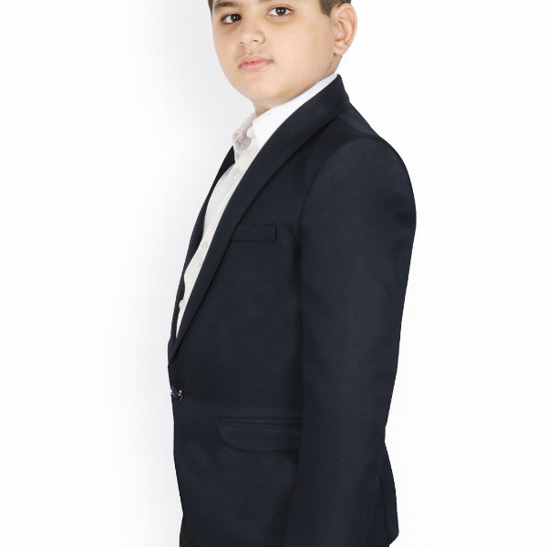 SG YUVRAJ Boys Navy-Blue Solid Regular-Fit Single-Breasted Blazer