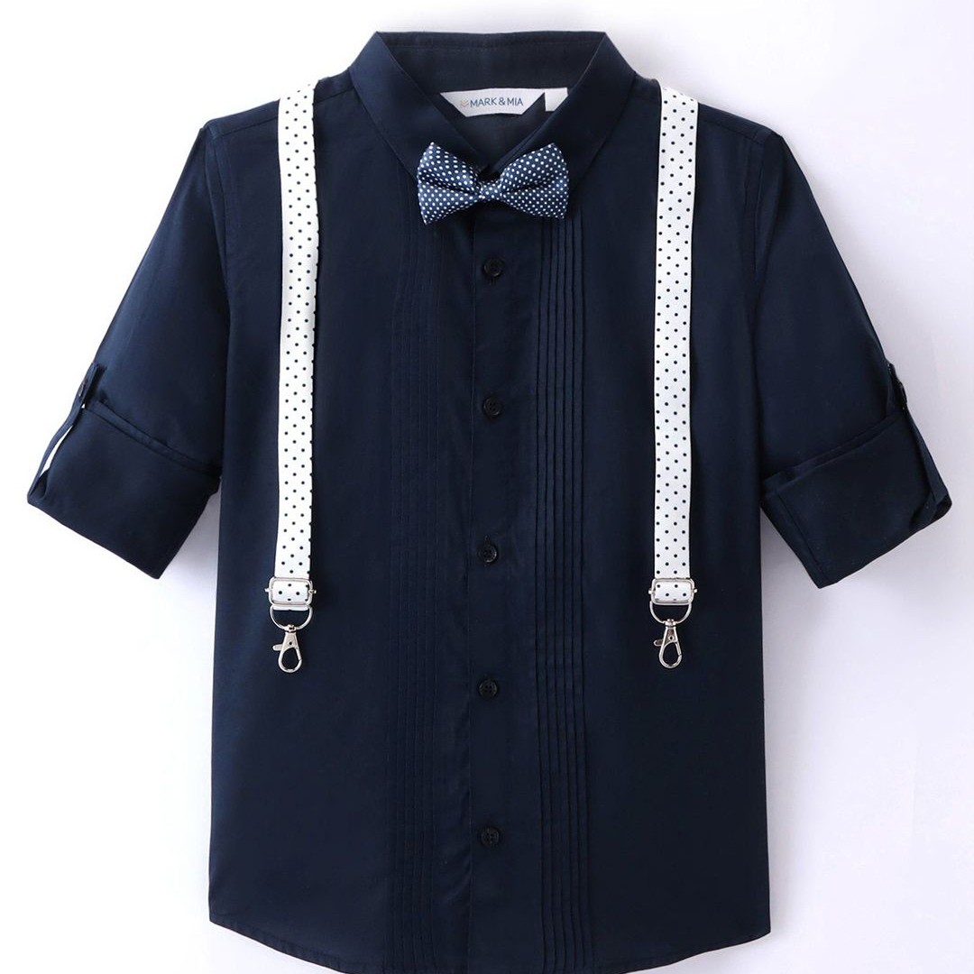 Mark & Mia Boys Pleated Cotton Casual Shirt With Suspender & Bow Detailing