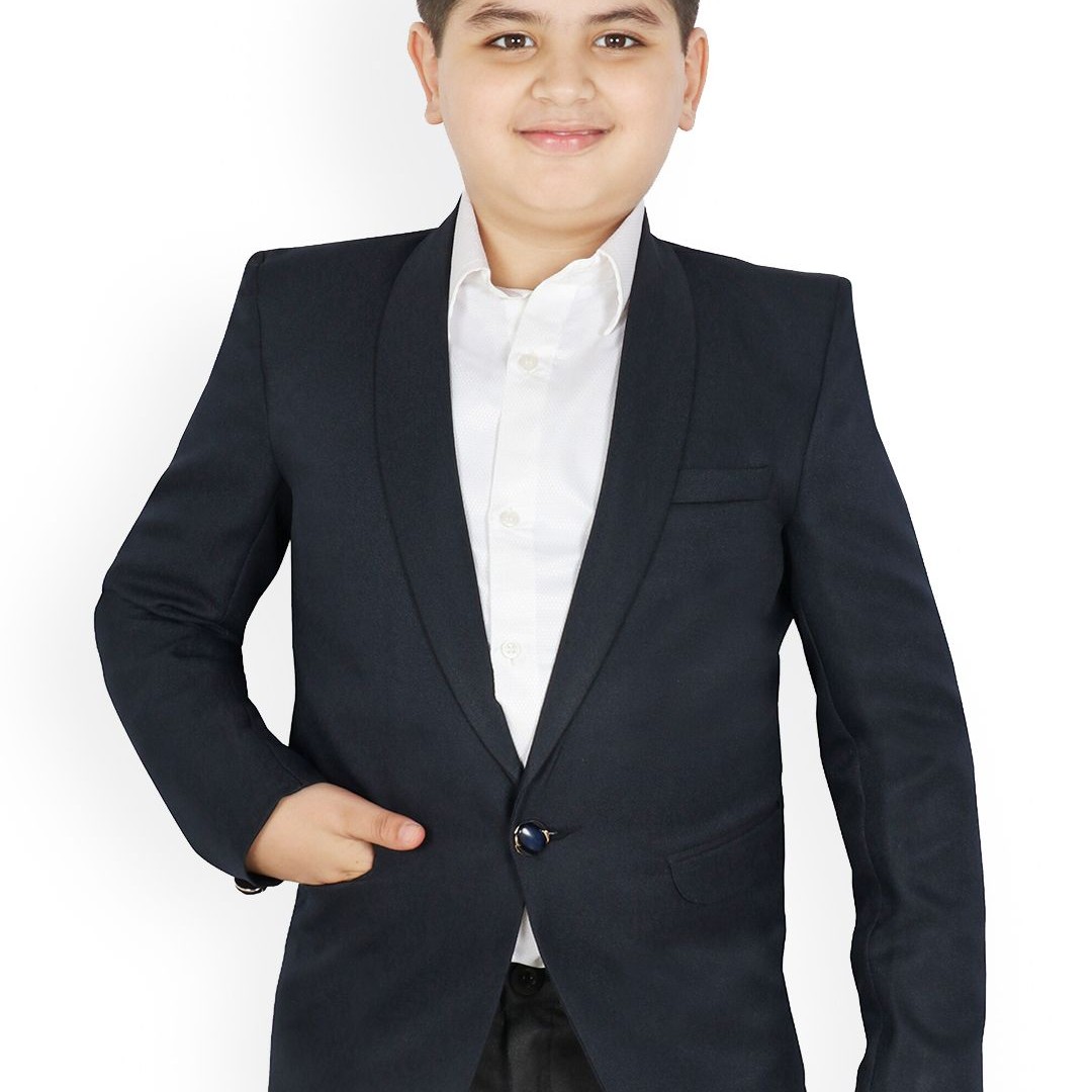 SG YUVRAJ Boys Navy Blue Solid Single Breasted Party Blazers