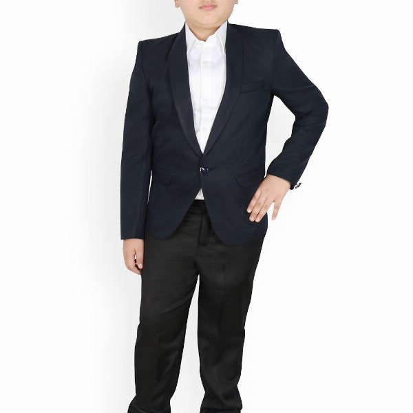 SG YUVRAJ Boys Navy Blue Solid Single Breasted Party Blazers