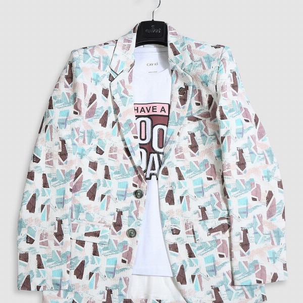 CAVIO Boys Printed Pure Cotton Single-Breasted Blazer With Crew-Neck T-Shirt