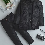 BAESD Boys Self Design Single-Breasted Mandarin Collar Double Vent 2-Piece Suit