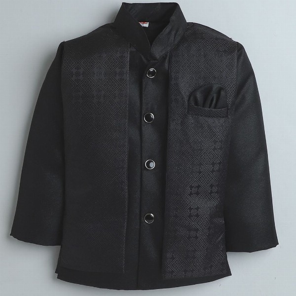 BAESD Boys Self Design Single-Breasted Mandarin Collar Double Vent 2-Piece Suit