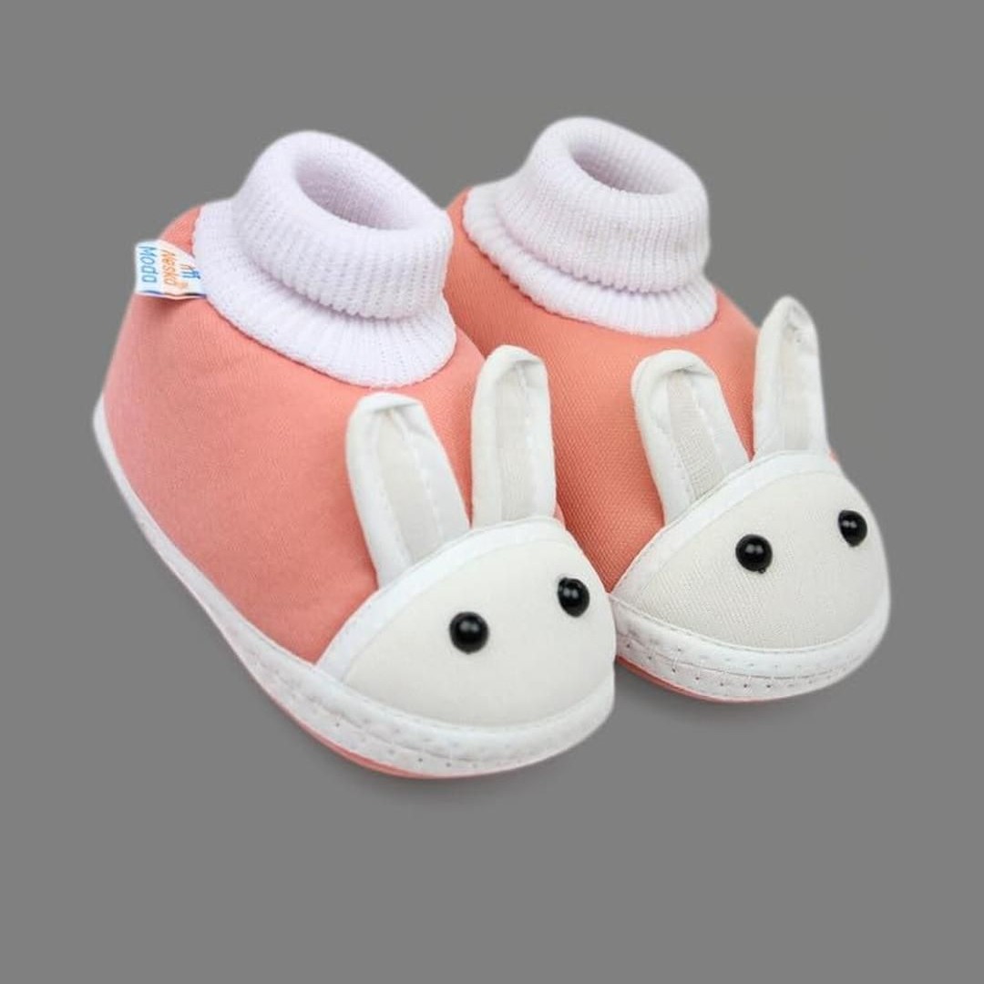 Neska Moda 3 To 12 Months Baby Boys & Baby Girls Cute Soft Cotton Pre-Walker Rabbit Face Booties (Toe to Heel Length - 12 cm, Light Pink)