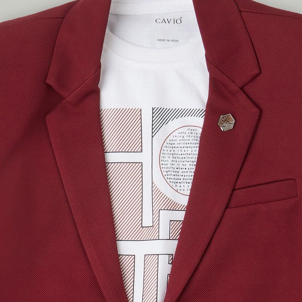 CAVIO Boys Comfort Fit Notched Lapel Collar Pure Cotton Single-Breasted Blazer & T-Shirt