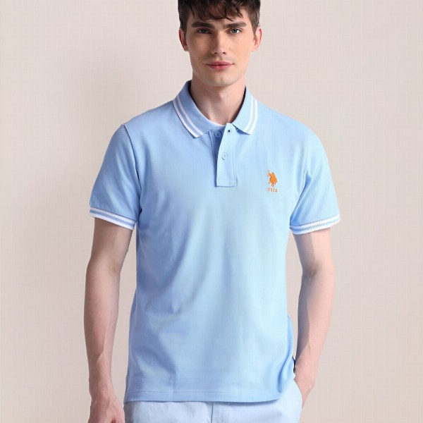 U.S. Polo Assn. Men Solid Polo Collar Cotton Slim Fit T-Shirt
