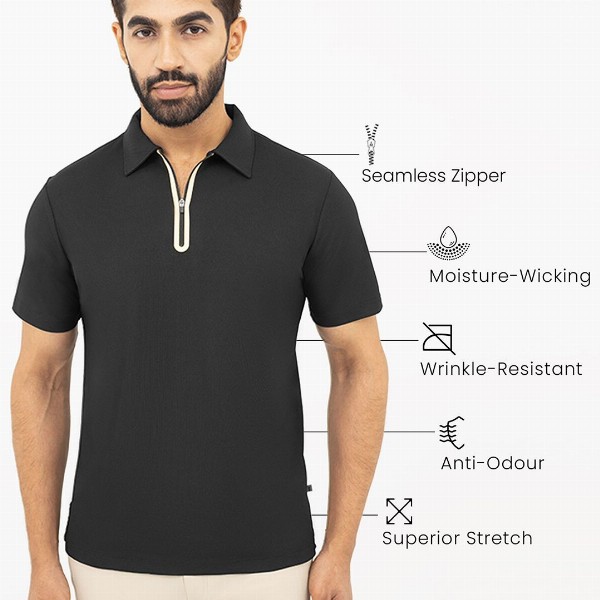 Harfun Men Solid Polo Collar Ziptech T-shirt
