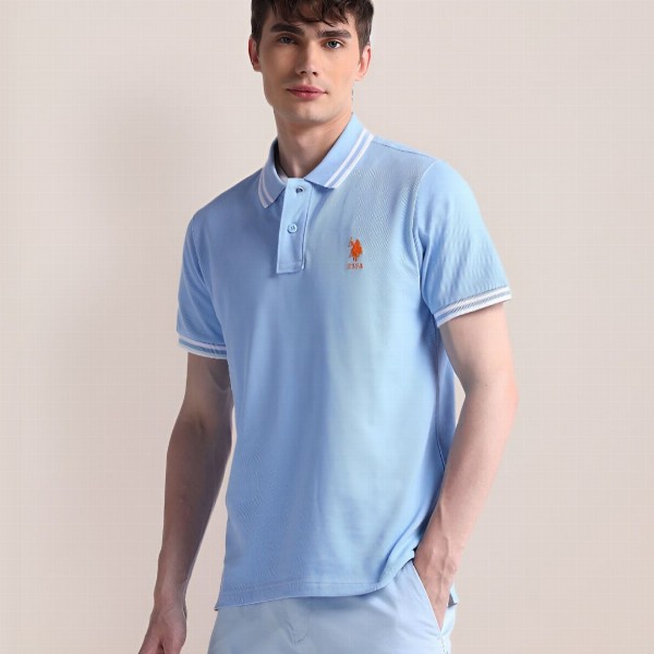 U.S. Polo Assn. Men Solid Polo Collar Cotton Slim Fit T-Shirt