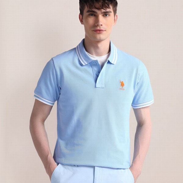 U.S. Polo Assn. Men Solid Polo Collar Cotton Slim Fit T-Shirt