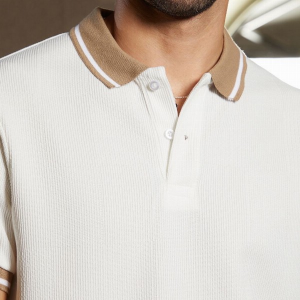 Campus Sutra Men Self Design Polo Collar Cotton T-shirt