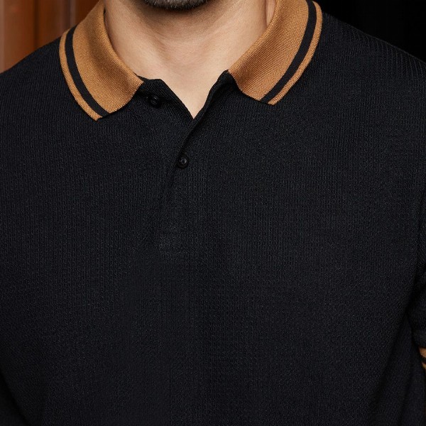 Campus Sutra Men Solid Polo Collar Cotton T-shirt