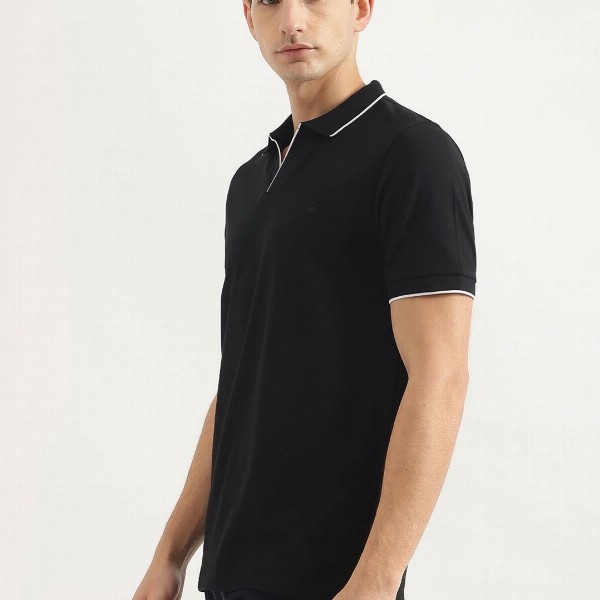 United Colors of Benetton Men Solid Polo Collar Cotton T-shirt