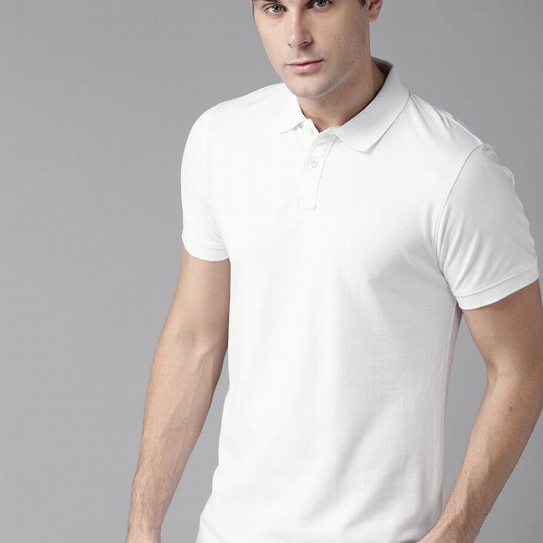 Roadster Men White Polo Collar Cotton Pure Cotton T-shirt