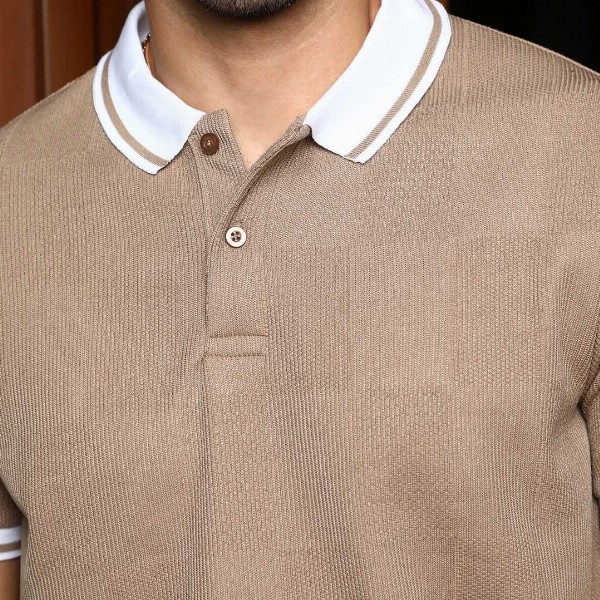 Campus Sutra Men Self Design Polo Collar Cotton T-shirt