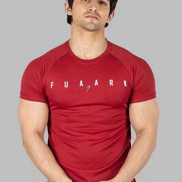 FUAARK Slim Fit Typography Printed Raglan Sleeves Anti Odour Gym T-shirt