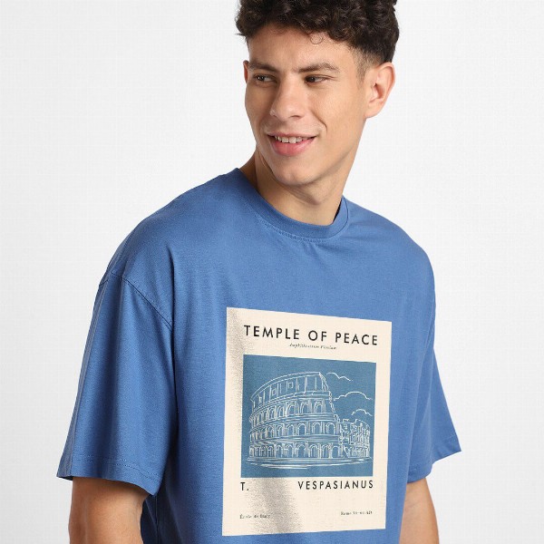 NOBERO Graphic Printed Drop Shoulder Sleeves Cotton Oversized T-Shirt