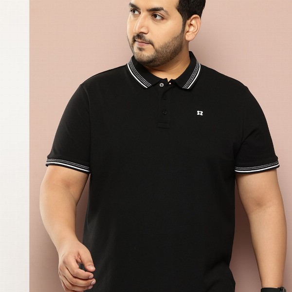 Sztori Men Plus Size Pure Cotton Monochrome Polo T-shirt