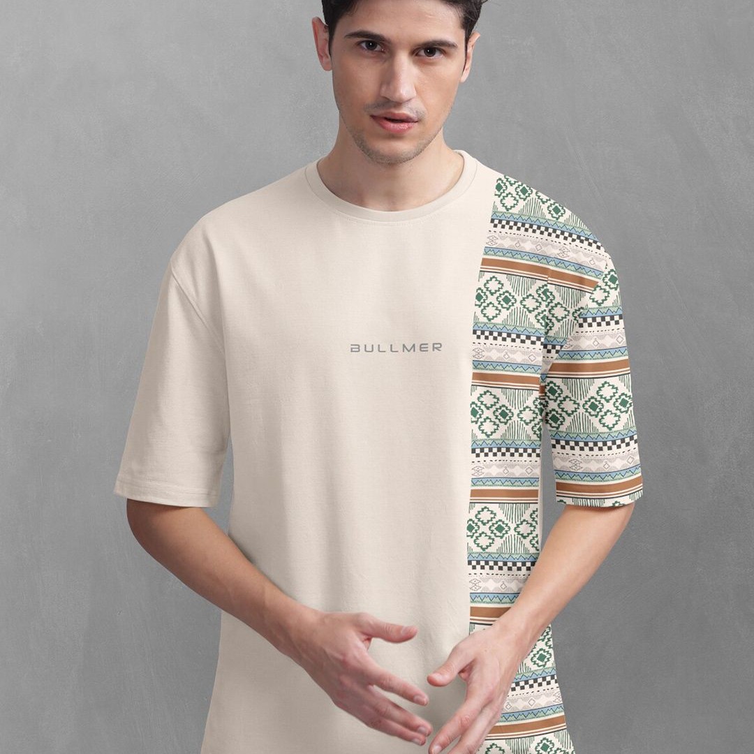 BULLMER Tribal Printed Oversized Cotton T-shirt