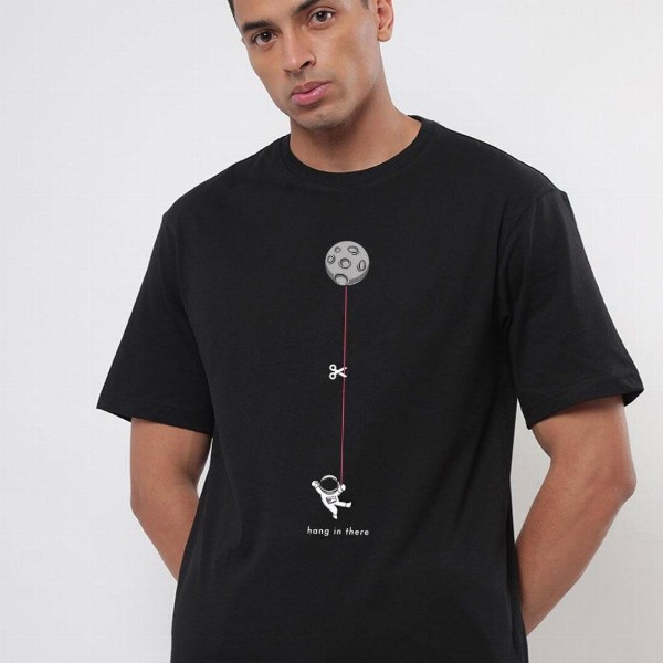 Bewakoof Men Black Printed Oversized T-shirt
