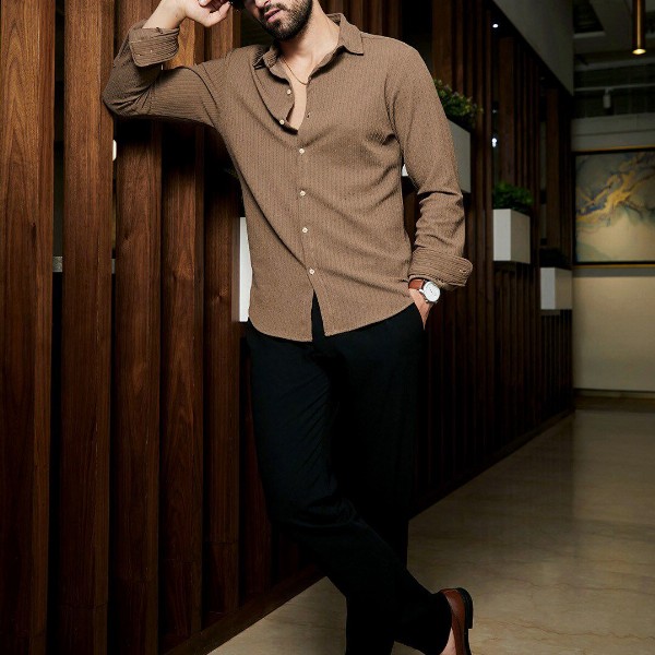 Campus Sutra Classic Self Design Spread Collar Casual Shirt