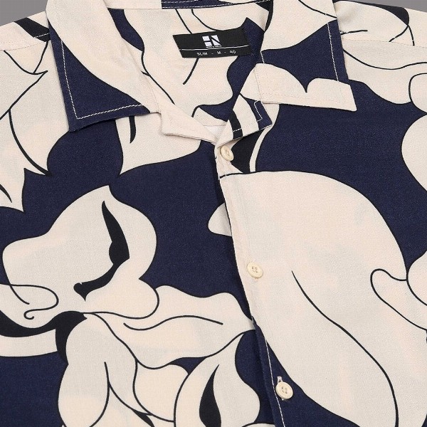 HERE&NOW Men Navy Blue & Off White Slim Fit Printed Casual Shirt