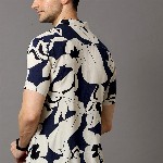 HERE&NOW Men Navy Blue & Off White Slim Fit Printed Casual Shirt