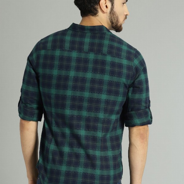 Roadster Men Green & Navy Blue Checked Casual Shirt